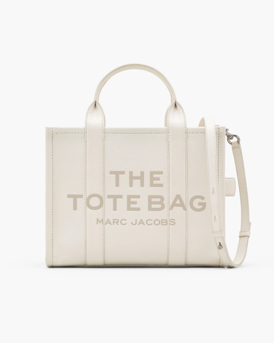 Marc Jacobs The Leather Medium Tote Bag The Tote Bag Kadın Gümüş | 934-NFBMAV